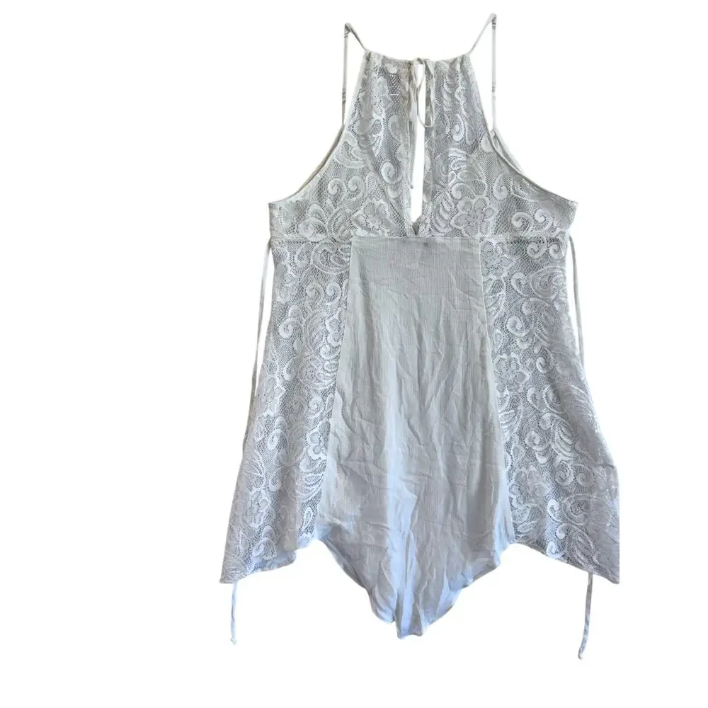 Linea Donatella Flower Child Sheer Lace Chemise Lingerie Nightgown M bohemian
